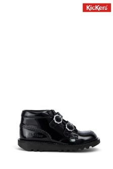 Kickers Junior Girls Kick Hi Vel Bloom Patent Black Leather Shoes