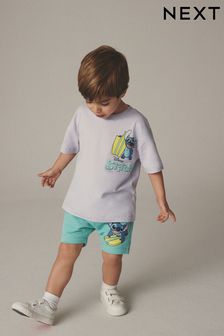 Lilac Purple/Green Lilo & Stitch Short Sleeve T-Shirt and Shorts Set (3mths-8yrs) (883968) | 74 QAR - 94 QAR