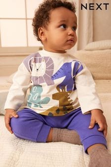 White/Cobalt Blue Safari Character Baby T-Shirt And Leggings 2 Piece Set (884135) | ₪ 50 - ₪ 59