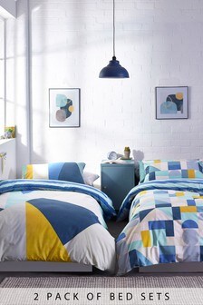 סט 2 מארזים דו-צדדיים של ציפה לפוך וציפית עם דוגמה גיאומטרית ואבסטרקטית 