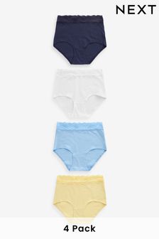 White/Blue/Yellow Full Brief Cotton and Lace Knickers 4 Pack (884870) | SGD 31