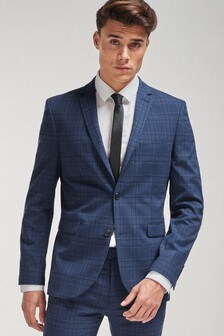 Bright Blue Super Skinny Fit Check Suit: Jacket (885333) | €26