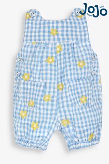 JoJo Maman Bébé Blue Daisy Embroidered Gingham Dungarees (886025) | €40