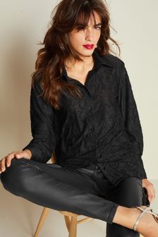 Black Oversized Blossom Textured Shirt (886129) | AED68