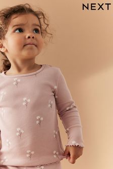 Gänseblümchenmuster, Pink - Baumwollreiches Langarm-Ripp-T-Shirt (3 Monate bis 7 Jahre) (886260) | 7 € - 10 €