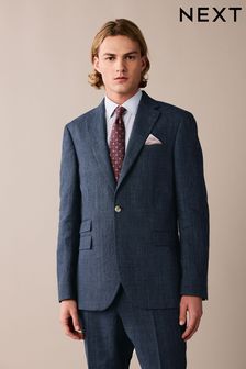 Navy Regular Fit Linen Check Suit Jacket (886339) | LEI 658