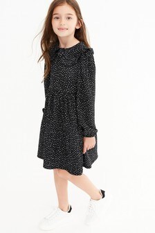 black and white Spot Collar Tiered Dress (3-16yrs) (886502) | €22.50 - €29