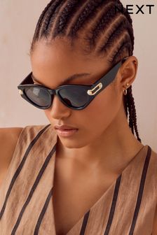 Schwarz - Polarisierte Katzenaugen-Sonnenbrille mit Perlenverzierung (886595) | 23 €