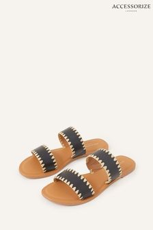 Accessorize Whipstitch Leather Black Two Strap Sandals (887112) | €20