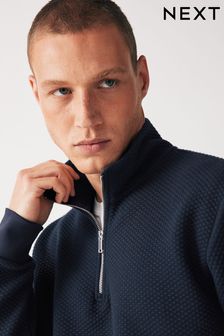 Granatowy - Sweter z dekoltem pod szyję - Zakładana przez głowę teksturowana bluza z kapturem Premium (887968) | 210 zł