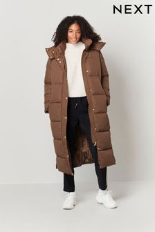 Tan Brown Longline Hooded Padded Coat (888059) | €87