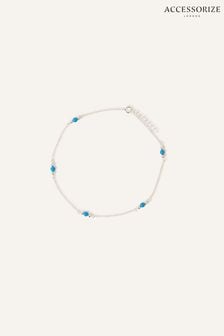 Accessorize Blue Sterling Silver Beaded Station Anklet (888628) | LEI 119