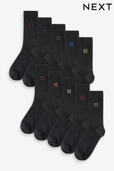 Black Multi Logo 10 Pack Embroidered Lasting Fresh Socks (888669) | €23