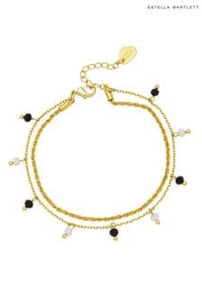 Estella Bartlett Gold Tone Black and White Crystal Double Chain Bracelet (888725) | LEI 149