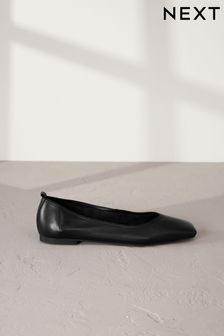 Black Signature Square Toe Leather Ballerinas (888960) | BGN 116