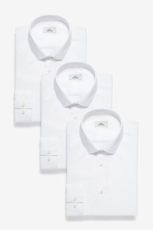 White 3 Pack Skinny Fit Single Cuff Shirts (888984) | $68