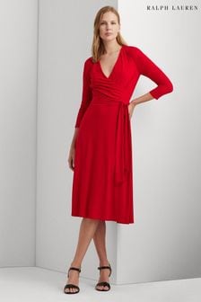 rdeča obleka iz džersija Lauren Ralph Lauren Carlyna Surplice (889416) | €107