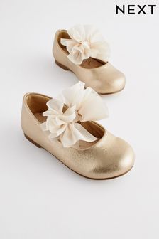 Gold Wide Fit (G) Mary Jane Bridesmaid Bow Occasion Shoes (889458) | €28 - €31
