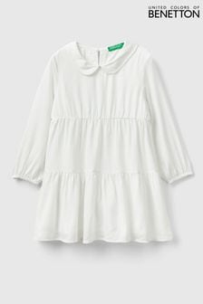 Benetton Tiered Textured White Dress (889614) | SGD 83