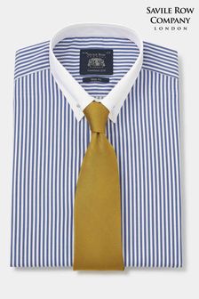 Savile Row Company Blue Stripe Slim Pin Collar Double Cuff Shirt