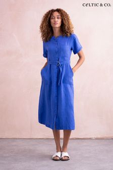 Celtic & Co. Blue Linen Button Through Dress