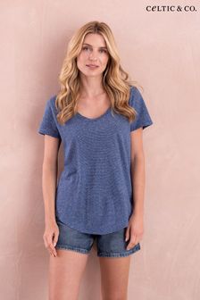 Celtic & Co. Blue Linen/Cotton Scoop Neck T-Shirt (890276) | AED250