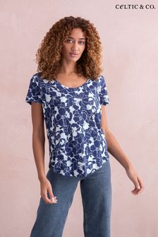 Celtic & Co. Blue Linen / Cotton Scoop Neck T-Shirt (890325) | $72