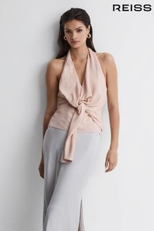 Reiss Nude Freda Tie Halter Neck Blouse (890536) | $244