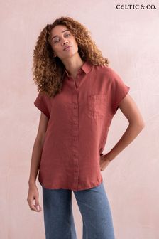 Celtic & Co. Red Linen Drape Shirt (890575) | 421 QAR