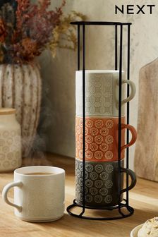 Set Of 4 Mixed Geo Pattern Stacking Mugs With Stand (890612) | NT$1,030