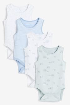 Pale Blue 4 Pack Cotton Elephant Vest Bodysuits (0mths-3yrs) (890706) | kr107 - kr133