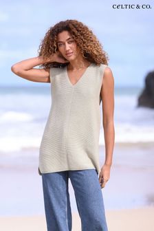 Celtic & Co. Brown/Pink Organic Cotton Purl Knit V-Neck Sleeveless Top (890711) | €88