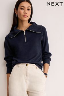 Navy Blue Cosy Zip Funnel Neck Long Sleeve Jumper (891049) | AED84