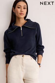 Navy Blue Cosy Zip Funnel Neck Long Sleeve Jumper (891049) | $64