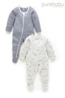 藍色 - Purebaby Wattle Bee Zip Baby Sleepsuit  2 Pack (891762) | NT$1,310