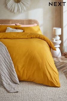 Mustard Yellow Cotton Rich Plain Duvet Cover and Pillowcase Set