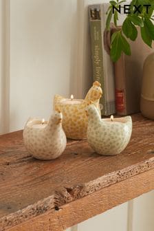 Set of 3 Green Ceramic Chicken Tealight Candle Holders