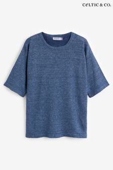 Celtic & Co. Blue Linen Organic Cotton Fine Knit T-Shirt (892349) | 542 SAR