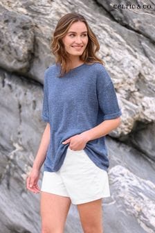 Celtic & Co. Blue Linen Organic Cotton Fine Knit T-Shirt