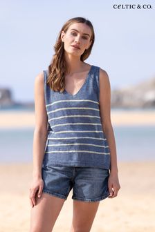 Celtic & Co. Blue Linen Organic Cotton Fine Knit Vest Top (892602) | kr950