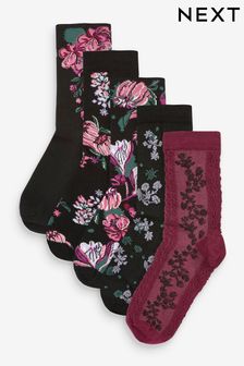 Black/Pink Floral Ankle Socks 5 Pack (892899) | AED48