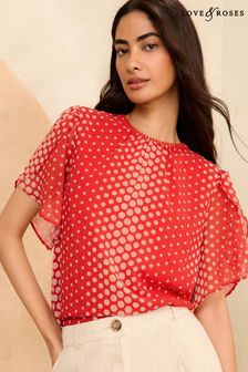 Love & Roses Red Flutter Sleeve Blouse (893073) | AED216