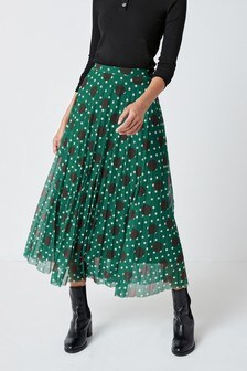 Green Spot Mesh Pleat Midi Skirt (893661) | $45