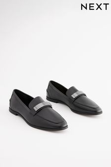 Black Leather Forever Comfort® Slim Hardware Loafers (894061) | 247 SAR