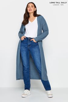 Long Tall Sally Blue Longline Ribbed Cardigan (894304) | AED177