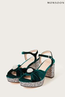 Monsoon Green Velvet Glitter Platform Sandals (894362) | 61 €