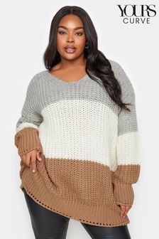 Yours Curve Grey Colour Block Knitted Jumper (894385) | €56