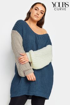 Yours Curve Blue Colour Block Knitted Jumper (894520) | €55