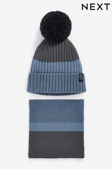 Mineral Blue Stripe Knitted Hat And Snood Set (1-16yrs) (894627) | 19 € - 31 €