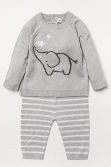 Set de două piese tricotate din bumbac cu model elefant Bonjour Bebe Gri (894772) | 143 LEI